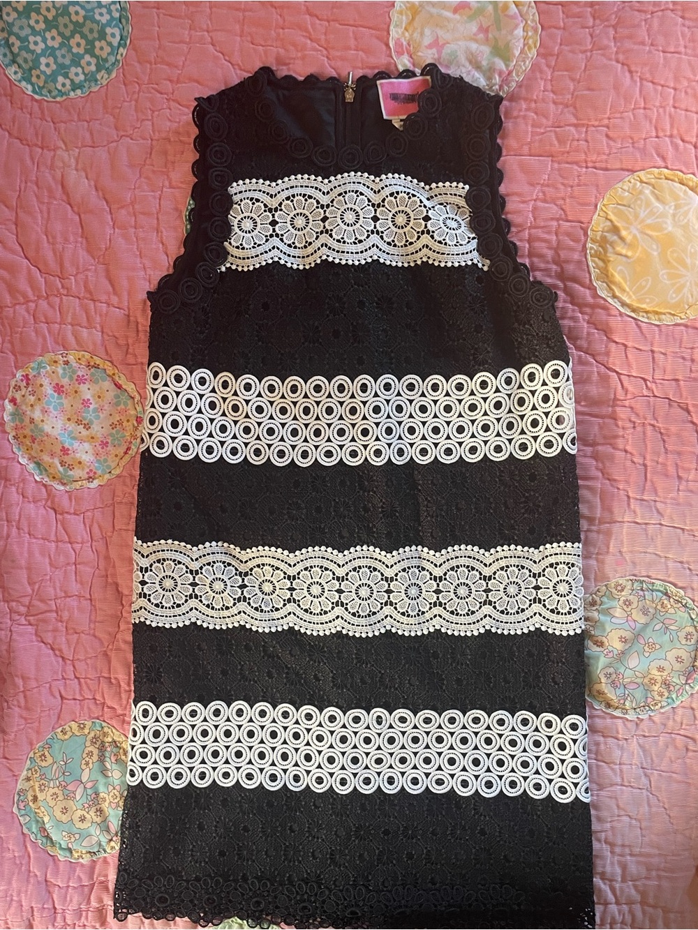 kate spade Black and White Lace-Trim Shift Dress nwot
